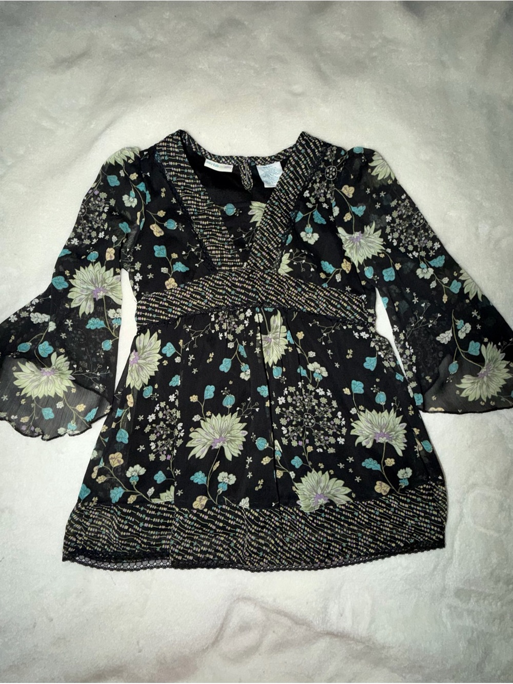Vintage mary-kate and ashley Black Floral Peasant Top